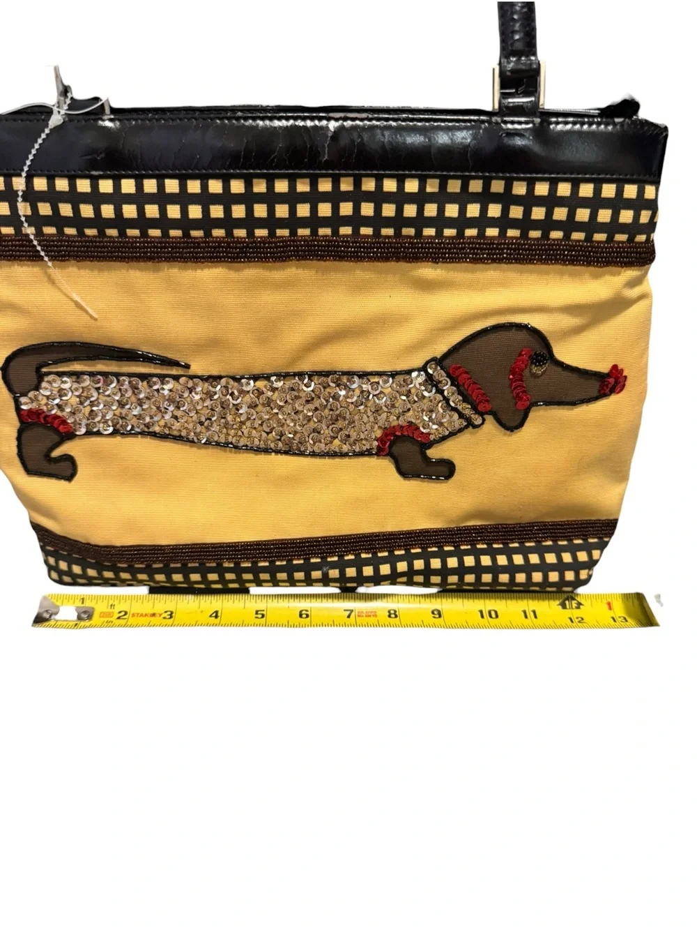 VANI Dachshund Dog Sequin Handbag Yellow Black Novelty Purse Tote Y2K Shoulder